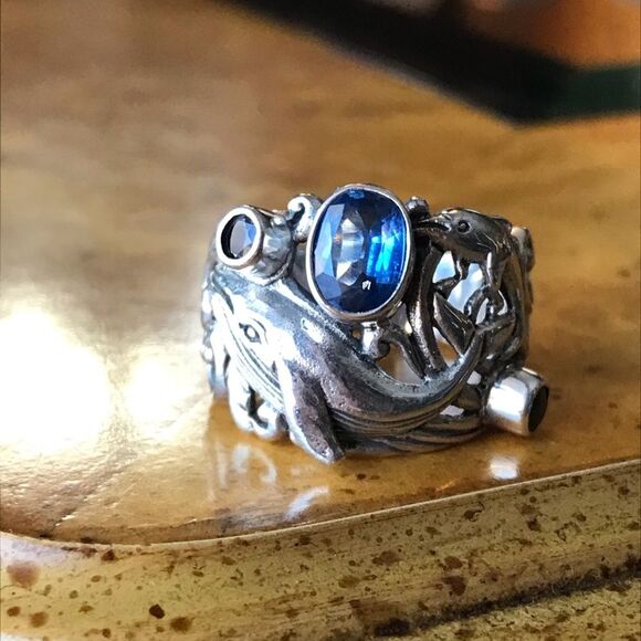 Natural Kyanite Chrome Diopside Garnet Sterling Silver Dolphin Ring Size 6 - Picture 10 of 10